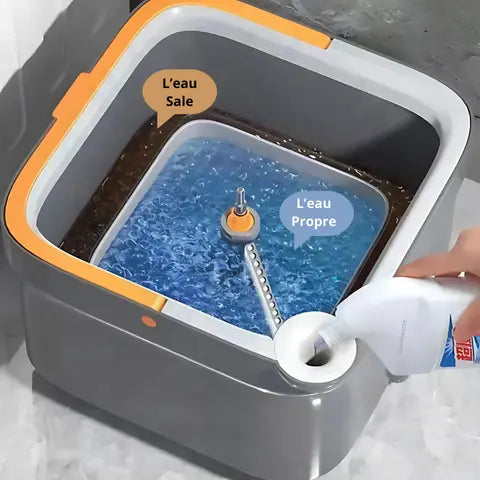 Balai Serpillère Avec Seau à Essorage Sgizoku - Système Double Chambre, Tête Rotative 360°